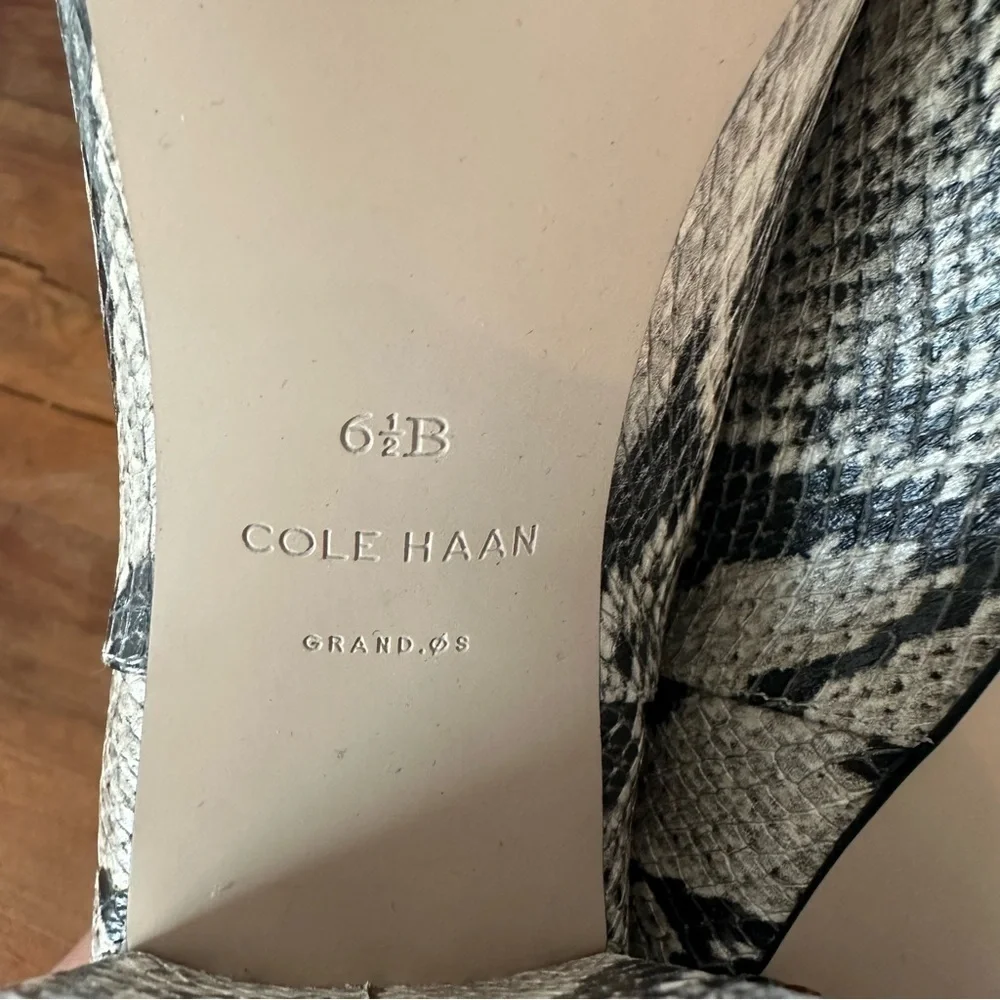 Cole Haan Snake Print Leather Peep Toe Block Heel Booties Size 6.5B Statement